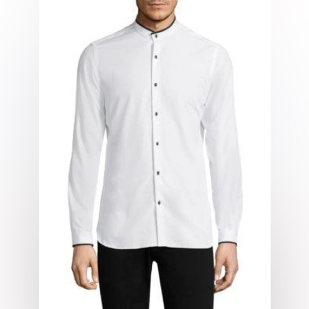 The Kooples White Long Sleeve Band Collar Button-Down Shirt